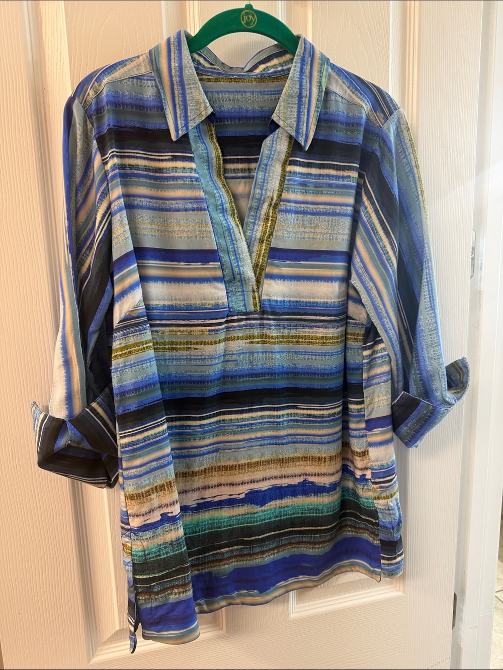 Blue Striped V-Neck Women's Top